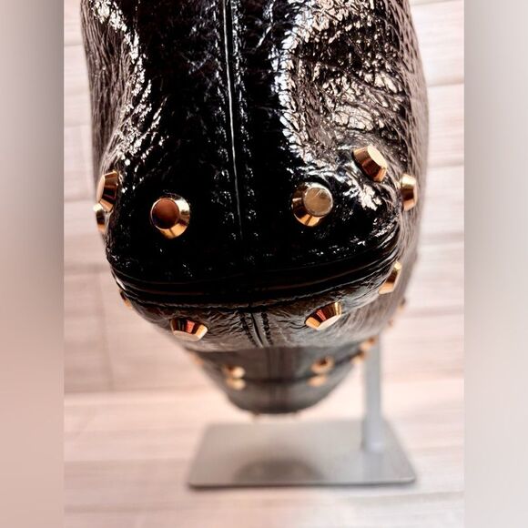 075-Michael Kors Black Leather Uptown Astor Satchel with Gold Stud Accents - Picture 6 of 12